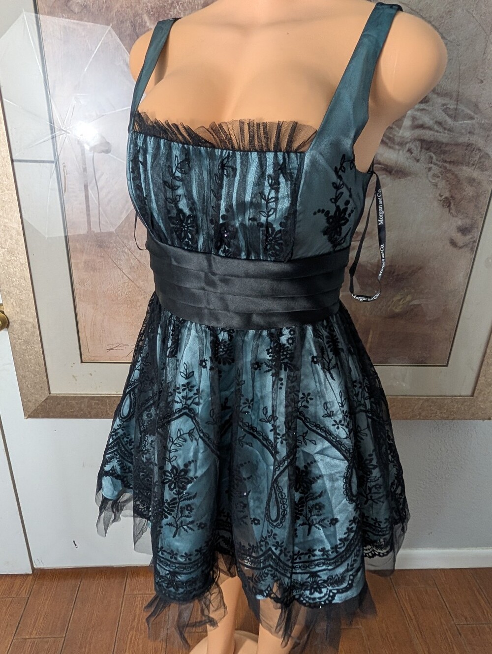 Morgan & Co. blue and black cocktail dress Size 9/10(Little Stains Inside Staps)